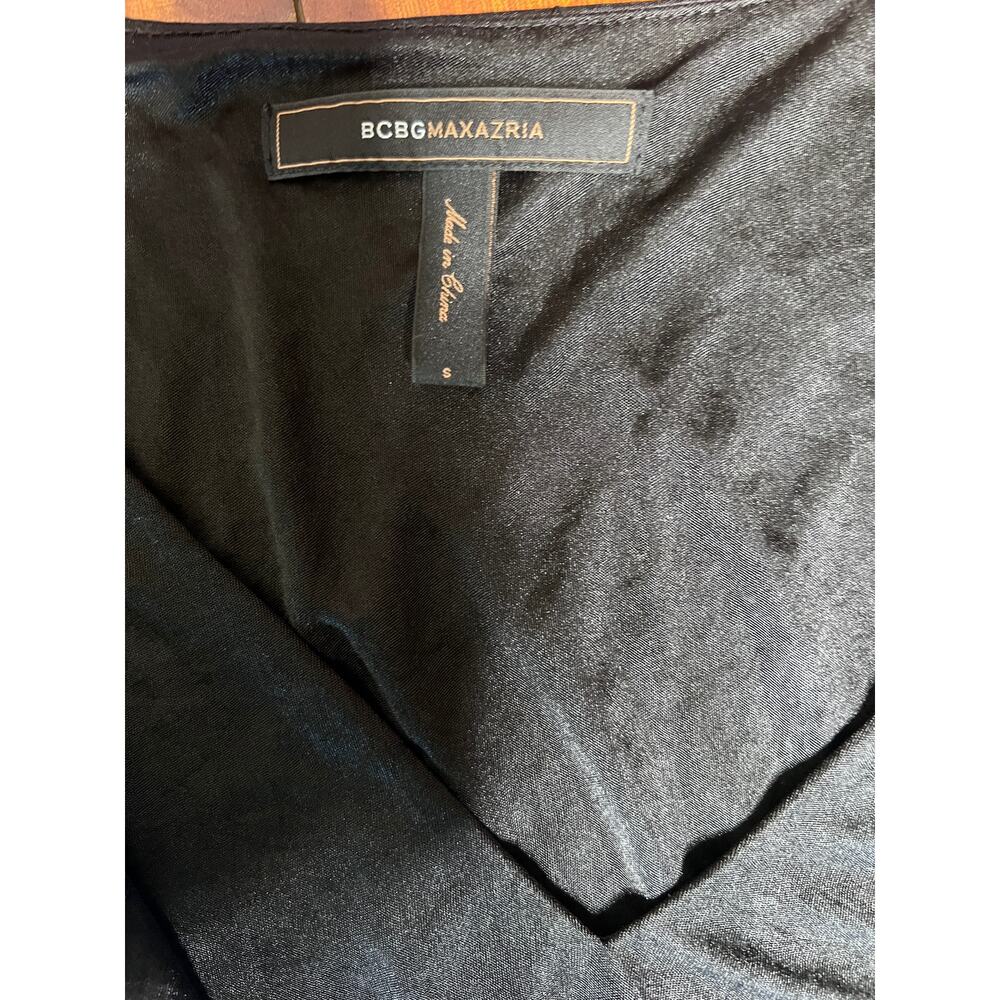 BCBGMAXAZRIA Black Draped Asymmetrical Sleeveless Top Women S Gold Hardware - Picture 5 of 9